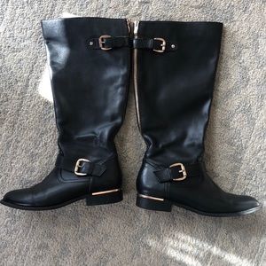 Black and rose gold leather “riding” boots